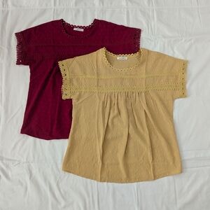 Lace Trim Tops - Red and Yellow